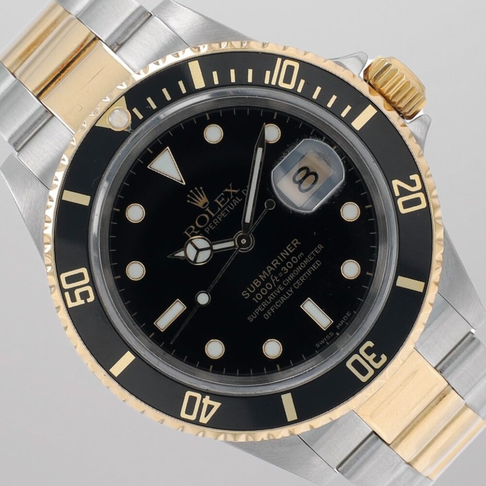 Rolex Submariner Two-Tone Black Dial & Insert Rotating Bezel Oyster Band 16613
